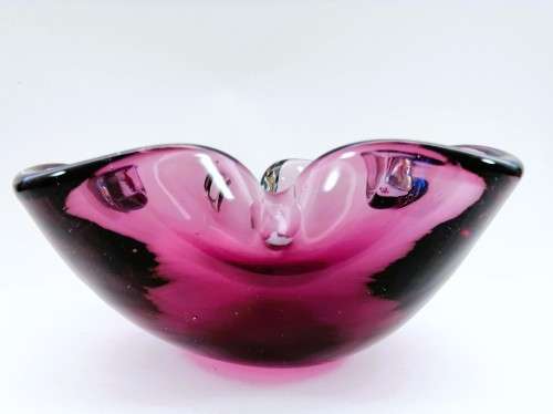 Large Murano Hand Blown Glass Pink and Blue Dish Bowl