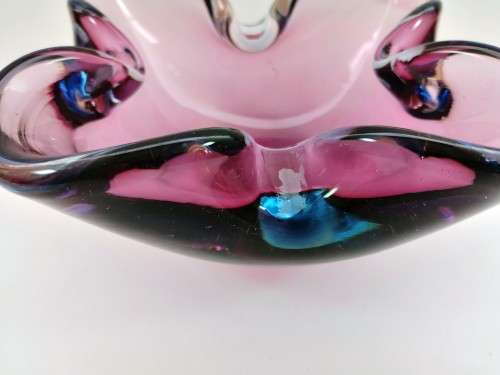 Large Murano Hand Blown Glass Pink and Blue Dish Bowl