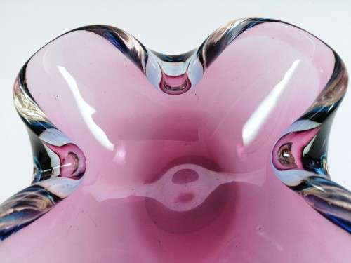 Large Murano Hand Blown Glass Pink and Blue Dish Bowl