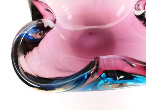 Large Murano Hand Blown Glass Pink and Blue Dish Bowl