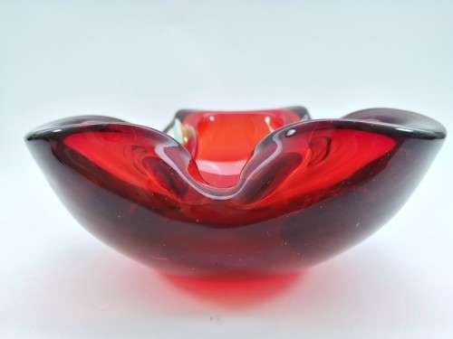 Murano Hand Blown Glass Red Dish Bowl