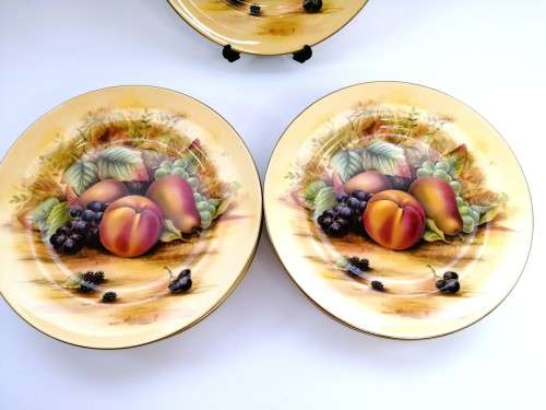 Aynsley Orchard Gold Still Life Fruit Pattern 12 Large Dinner Plates