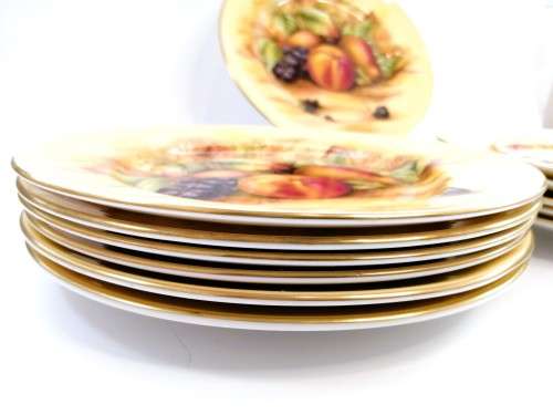 Aynsley Orchard Gold Still Life Fruit Pattern 12 Large Dinner Plates