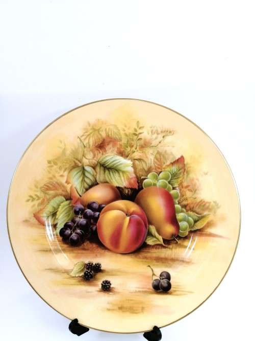 Aynsley Orchard Gold Still Life Fruit Pattern 12 Large Dinner Plates