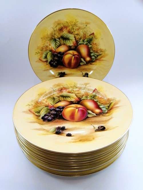 Aynsley Orchard Gold Still Life Fruit Pattern 12 Side Plates