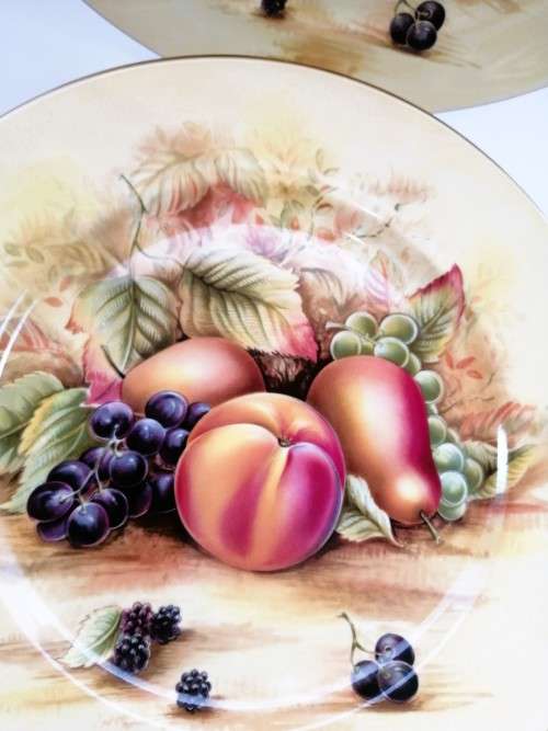 Aynsley Orchard Gold Still Life Fruit Pattern 12 Side Plates