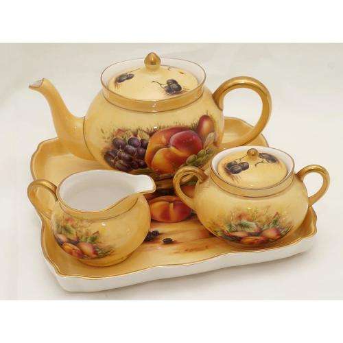 Aynsley orchard gold bone china porcelain  Bachelor`s tea set  in the Orchard Gold