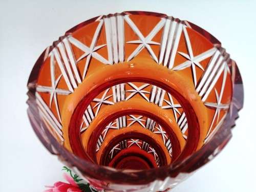 Striking red Kiriko cut glass vase from Japan