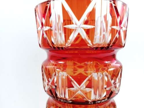 Striking red Kiriko cut glass vase from Japan