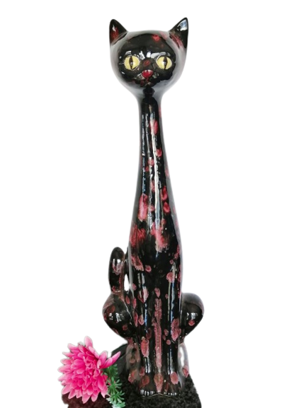 Tall ceramic black cat statue Bursley pottery Stock on Trent