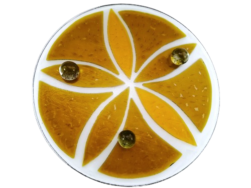 Large Round Amber and Clear Footed Glass Flower Cake Plate Platter