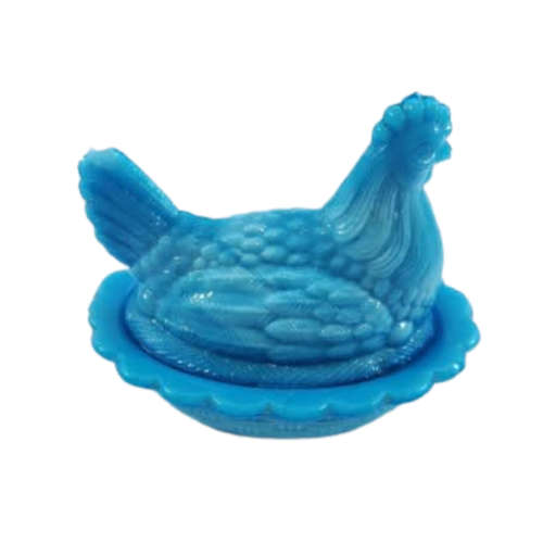 Vintage Blue Milk Glass Chicken on Nest covered dish