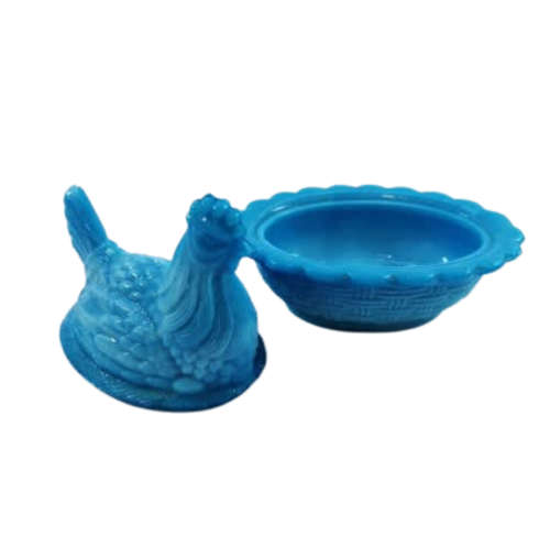 Vintage Blue Milk Glass Chicken on Nest covered dish