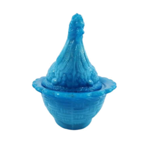 Vintage Blue Milk Glass Chicken on Nest covered dish