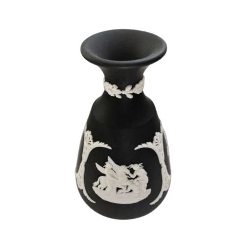 Wedgwood England Black Jasperware Cameo Bud Vase