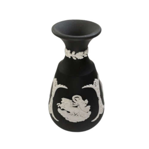 Wedgwood England Black Jasperware Cameo Bud Vase