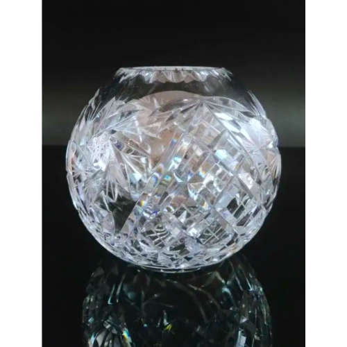 Heavy Quality Rose Cut Glass Crystal Orb Globe Spherical Round Bowl Vase