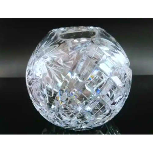 Heavy Quality Rose Cut Glass Crystal Orb Globe Spherical Round Bowl Vase