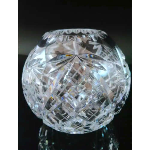 Heavy Quality Rose Cut Glass Crystal Orb Globe Spherical Round Bowl Vase