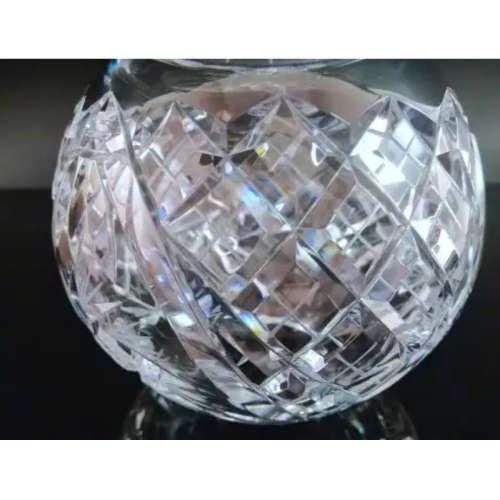 Heavy Quality Rose Cut Glass Crystal Orb Globe Spherical Round Bowl Vase