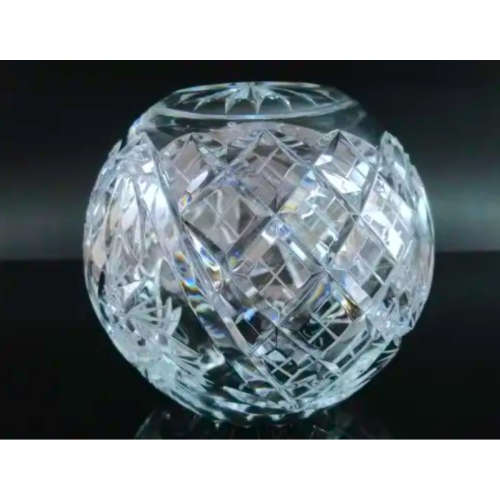 Heavy Quality Rose Cut Glass Crystal Orb Globe Spherical Round Bowl Vase
