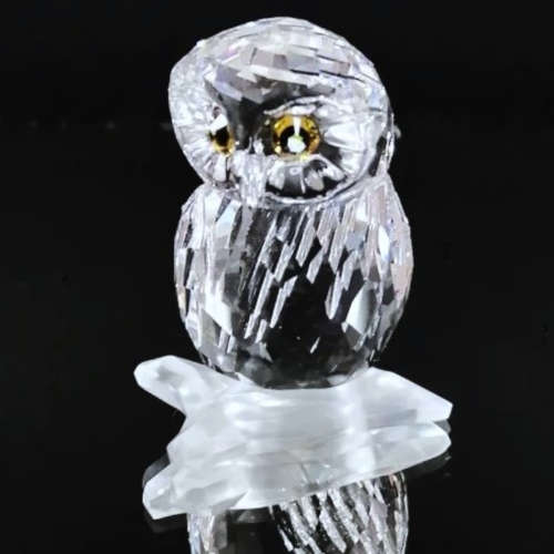 Swarovski Crystal Figurine Owl On A Branch Clear Feathered Beauties