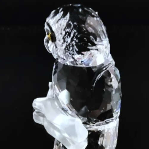 Swarovski Crystal Figurine Owl On A Branch Clear Feathered Beauties