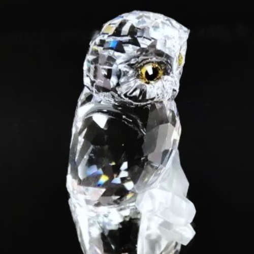 Swarovski Crystal Figurine Owl On A Branch Clear Feathered Beauties