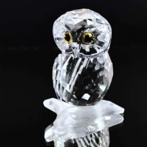 Swarovski Crystal Figurine Owl On A Branch Clear Feathered Beauties
