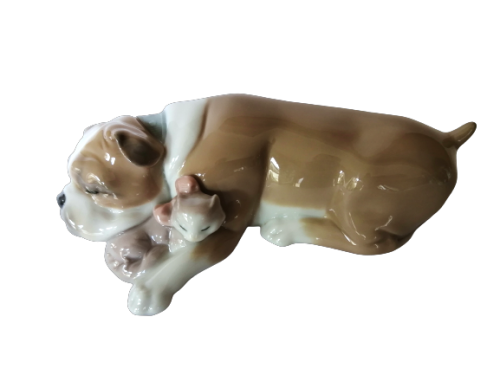 Lladro Unlikely Friends 6417 - Bulldog With Cat - Kitten Sleeping