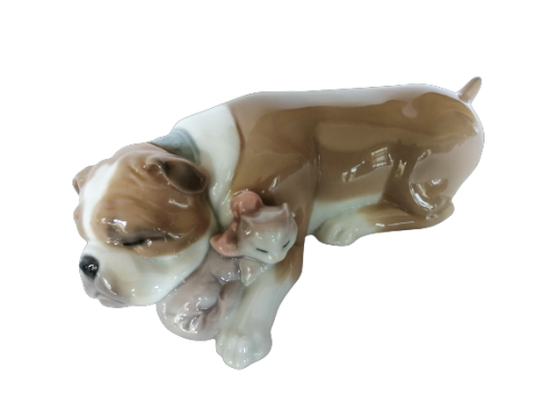 Lladro Unlikely Friends 6417 - Bulldog With Cat - Kitten Sleeping