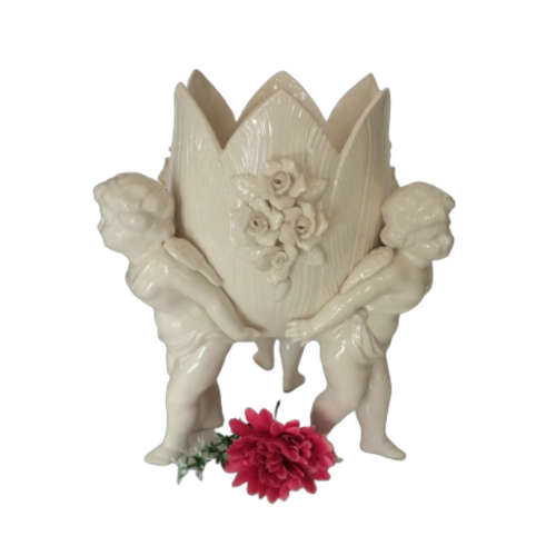 Beautiful White Italian Continental blanc de Chine center bowl depicting Three putti Cherubs