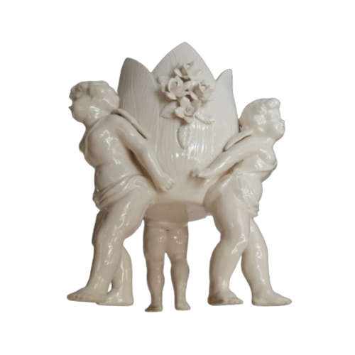 Beautiful White Italian Continental blanc de Chine center bowl depicting Three putti Cherubs