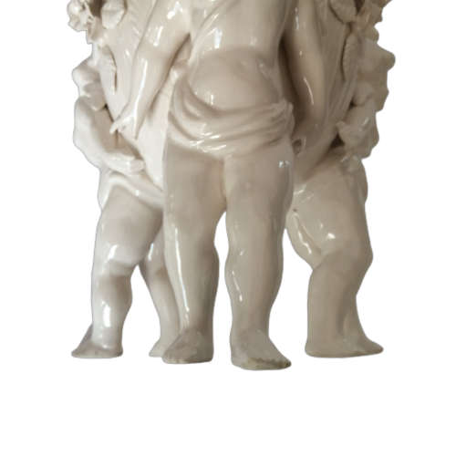 Beautiful White Italian Continental blanc de Chine center bowl depicting Three putti Cherubs