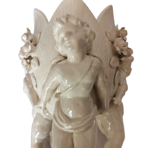 Beautiful White Italian Continental blanc de Chine center bowl depicting Three putti Cherubs