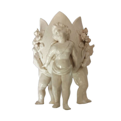 Beautiful White Italian Continental blanc de Chine center bowl depicting Three putti Cherubs