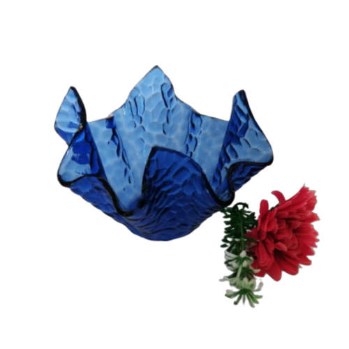 Handkerchief Glass Bowl Dish Unusual Design in Vibrant Blue