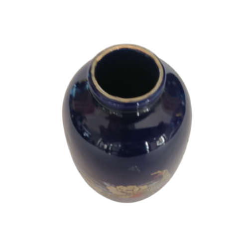 Kutani Cobalt Blue Vase Peacocks and Gold and Pink Lotus Flowers.