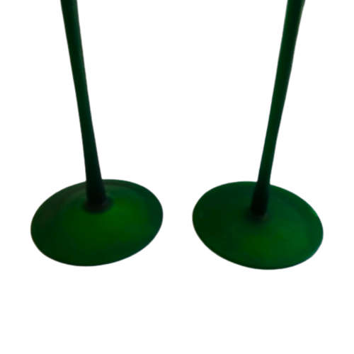Pair of Blue and Green Glass Long Stem Tulip Candle Holders