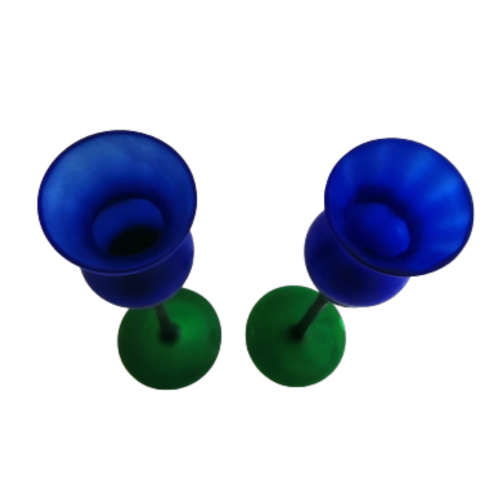 Pair of Blue and Green Glass Long Stem Tulip Candle Holders