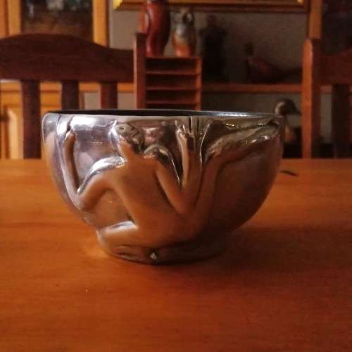 Early Carrol Boyes Functional Art Pewter Bowl Dish Man Climbing