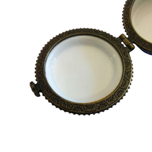 Blue and White Vintage Metal Trim Trinket Box