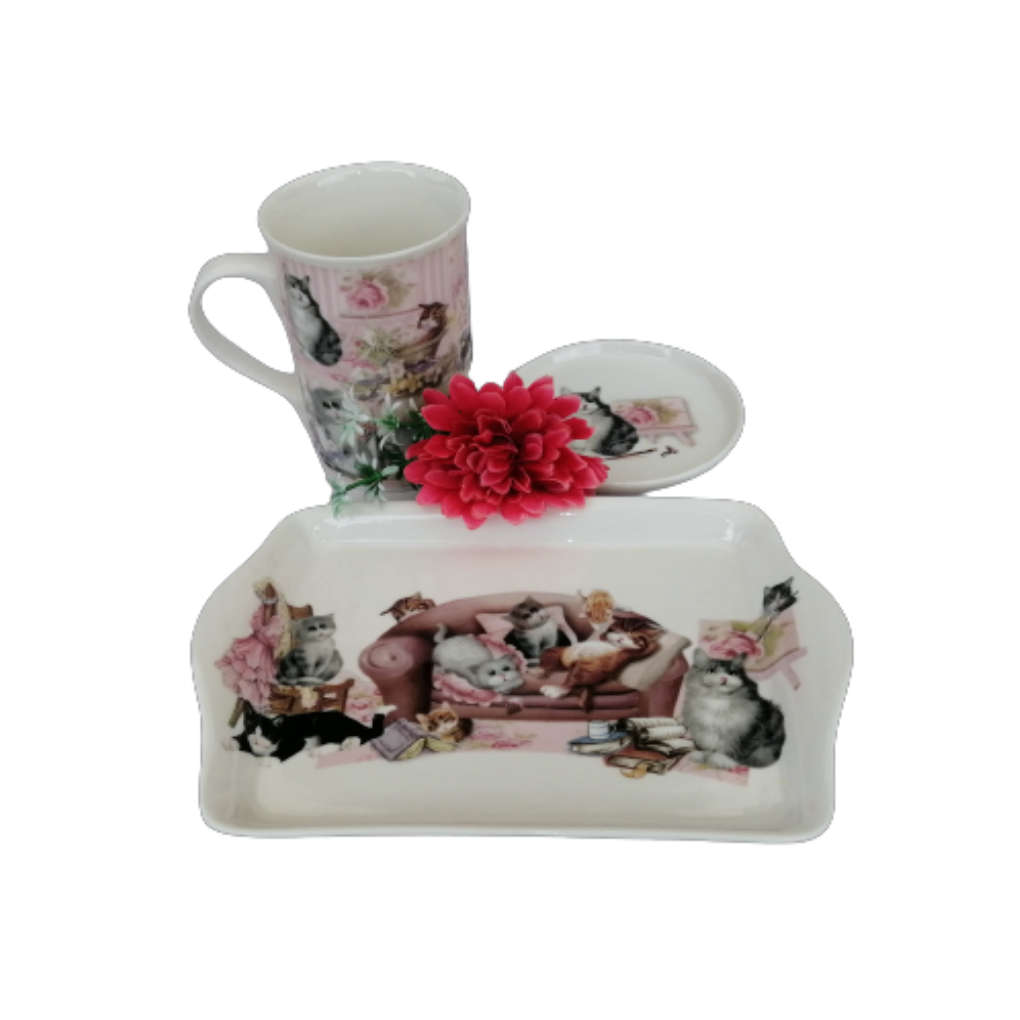 Summer River Cats Bone China Mug Coaster and Tray