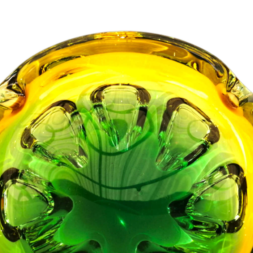 Murano Glass Bright Vibrant Green Amber and Yellow Dish Bowl