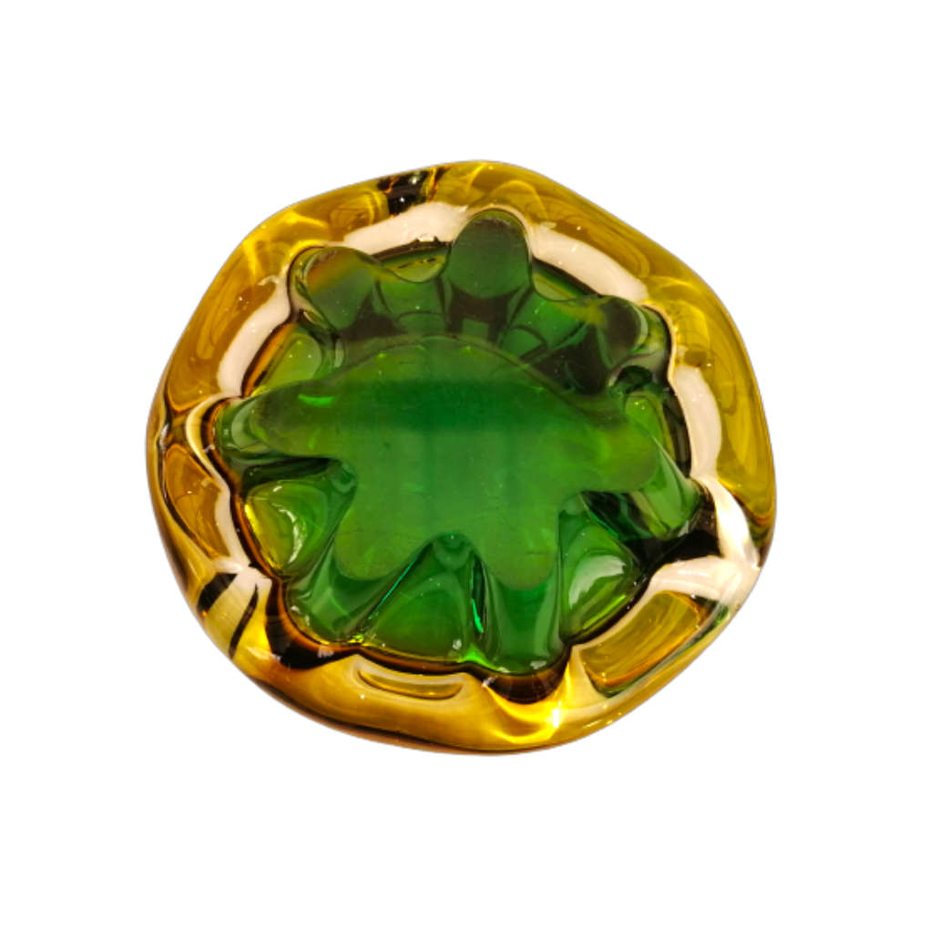 Murano Glass Bright Vibrant Green Amber and Yellow Dish Bowl