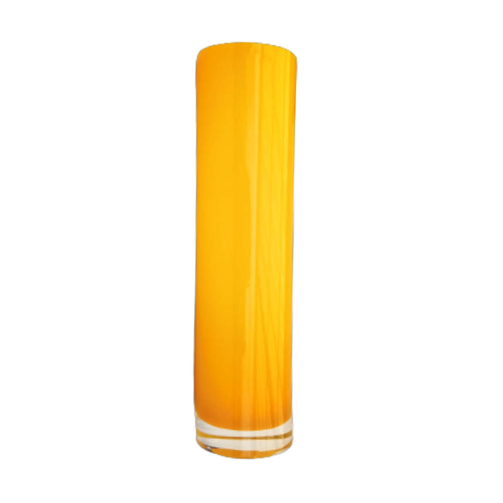 Tall Art Glass Yellow Orange Vase with White inside