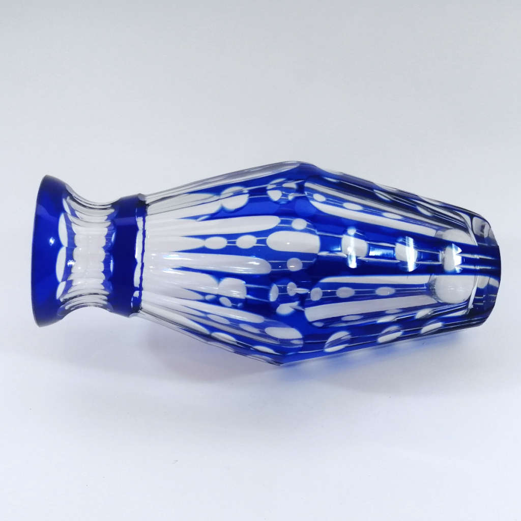 Bohemian Clear and Blue Crystal Tall Vase