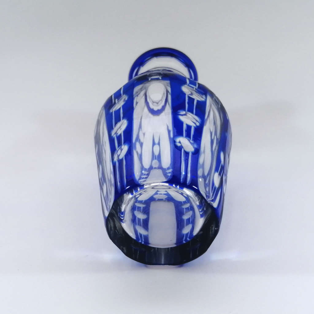 Bohemian Clear and Blue Crystal Tall Vase