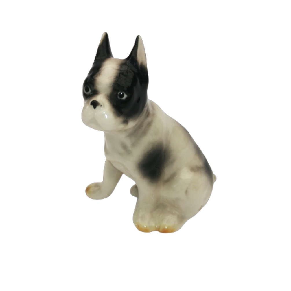 Black and White Sitting French Bulldog Vintage Porcelain
