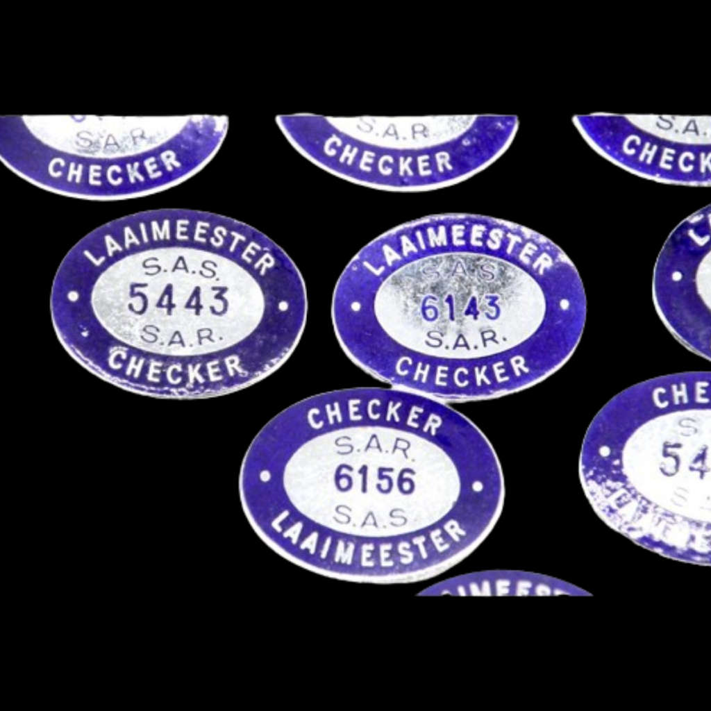Ten original S.A.R. - S.A.S `Checker` and Laaimeester white metal lapel badges with numbers